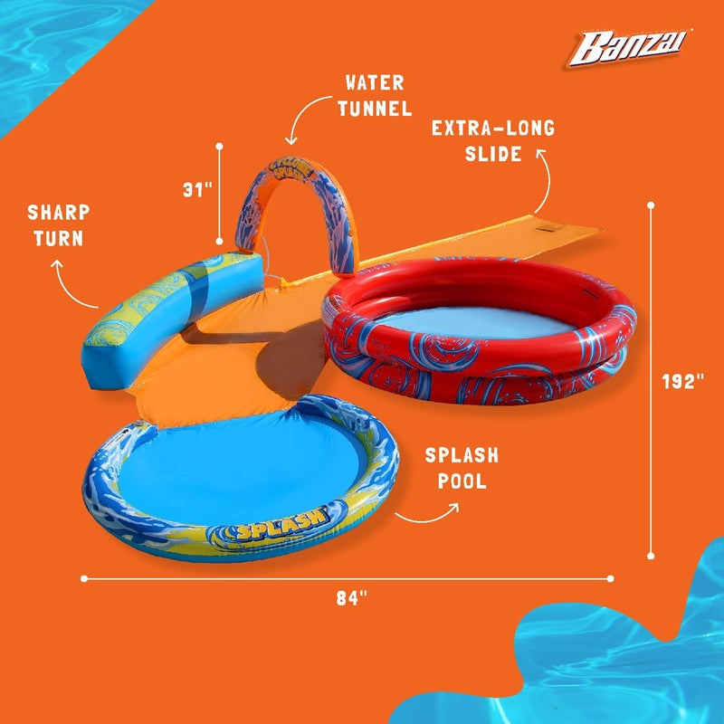 Banzai Cyclone Splash Water Park Outdoor Backyard Inflatable Toy with Sprinkling Slide and Kiddie Pool - Image 3